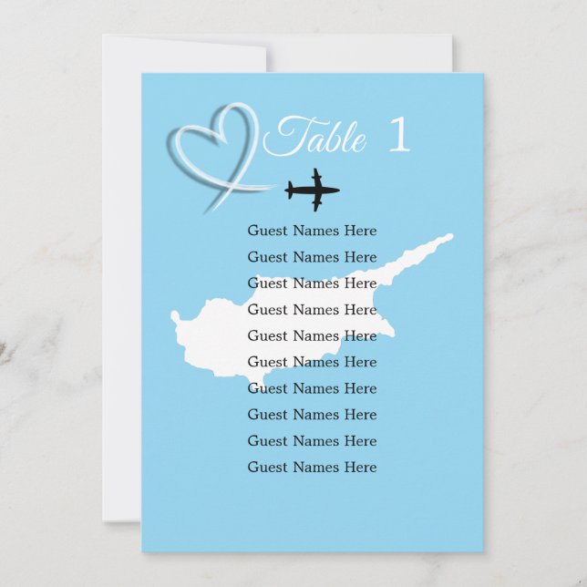 Plankort för Destinationsbröllop Cypern Karta Bord Inbjudningar (Framsida)