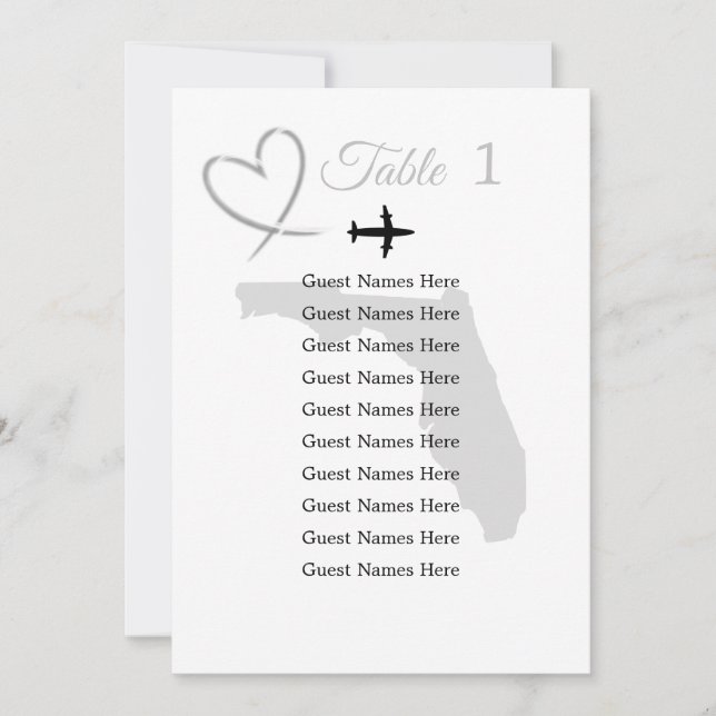 Plankort för Florida Destinationsbröllop Bord Inbjudningar (Framsida)