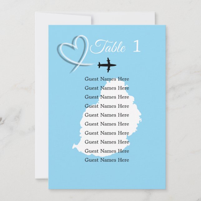 Plankort för Mauritius Destinationsbröllop Bord Inbjudningar (Framsida)