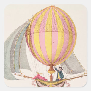 Planlägg för en dirigible, fransk, c.1785 fyrkantigt klistermärke