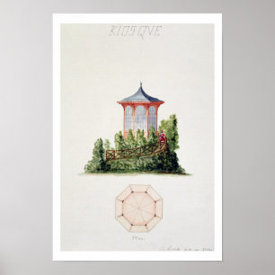 Planlägg för en paviljong i förenklad orientali poster