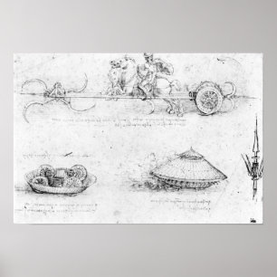 Planlägg för en scythed triumfvagn och armerade poster