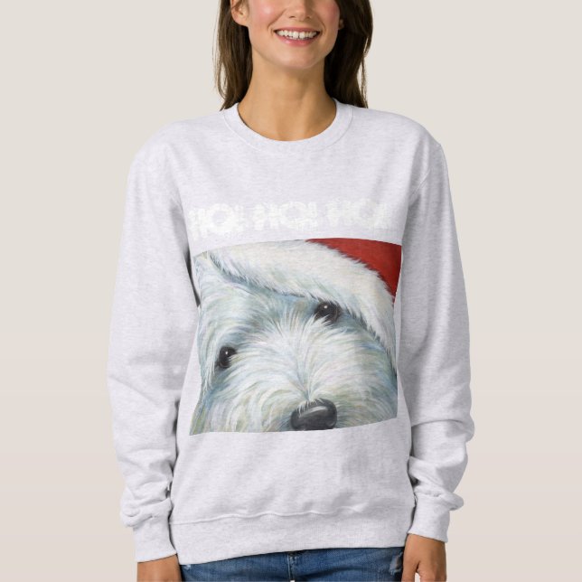 "Planlägger den luddiga Santa" Westie julen vid T-shirt (Framsida)