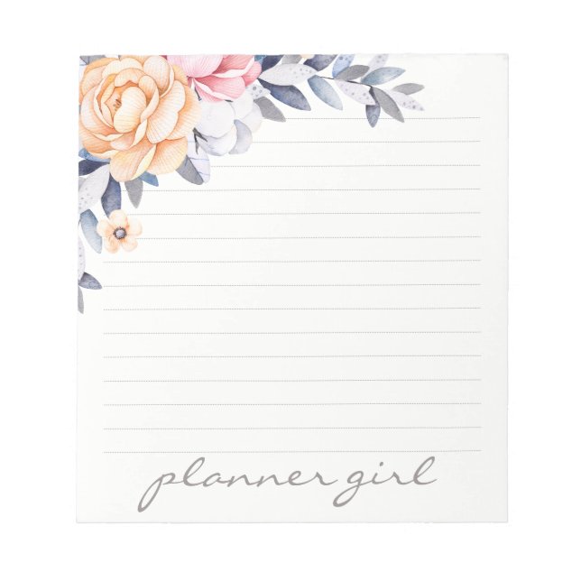 Planner Girl Blommigt Watercolor Anteckningsblock (Framsida)