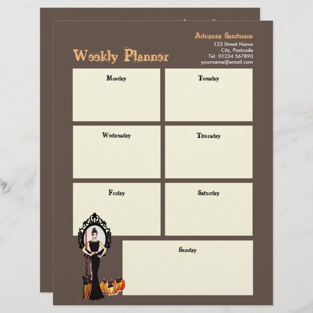 Planner Halloween Classic Witch Black Dress varje  Brevhuvud (Fram/baksida)
