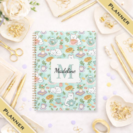 Planner Monogram Tea & Bookish Cats Green