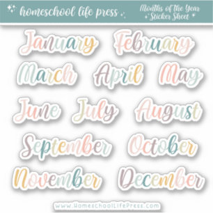 Planner Stickers Retro Rainbow Monts of the Year Klistermärken