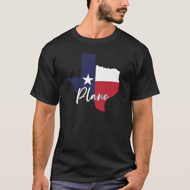 Plano, Texas Flagga Karta Manar Black T Shirt (Framsida)