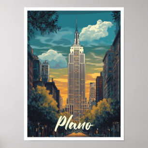 Plano Texas USA Art Vintage resor Illustration Poster