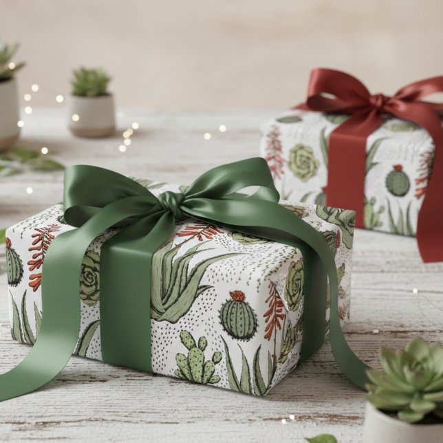 Plant Älskare Aloe Vera Succulents Cactus Natature Presentpapper (Elegant Aloe Vera Wrapping Paper 4 Nature & Plant Lover. Green Aloe & Cactus Plant Botanical Pattern)