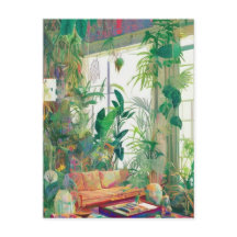 Plant Älskare Boho Living Room Postcard