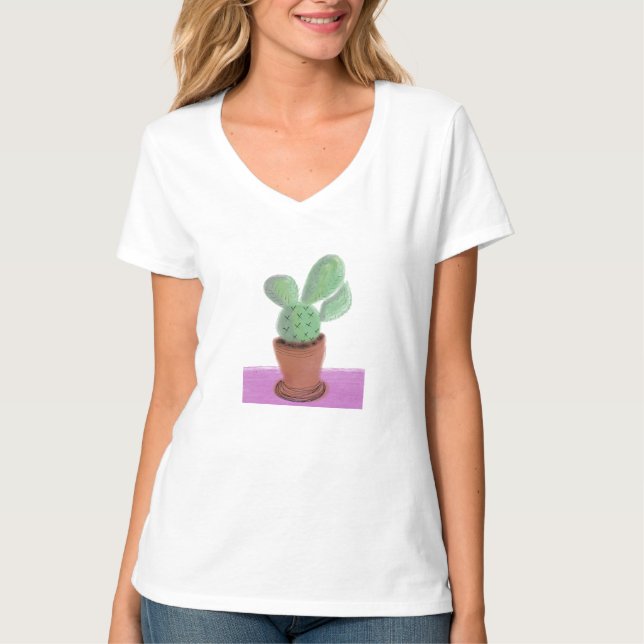 Plant Cactus Green Purple houseplants  T Shirt (Framsida)