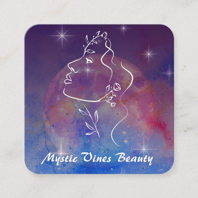 *~* Plant Cosmic Måne Goddess Blommigt QR Botanisk Fyrkantigt Visitkort (Framsida)