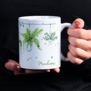 Plant Dam Watercolor Personlig Namn Kaffemugg