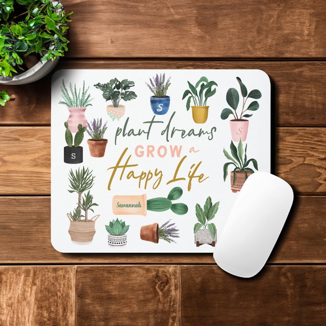 Plant Dreams Grow a Lycklig Life Crazy Plant Dam Musmatta (Plant Dreams Grow a Happy Life Crazy Plant Lady Mouse Pad)