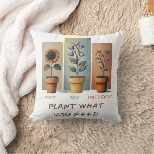 Plant Hope Joy Patience Pillow - Grow Positivity Kudde