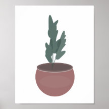 Plant i Clay Pot Grönt Löv Wall Art