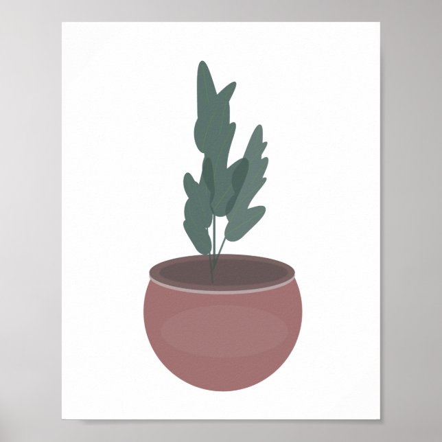 Plant i Clay Pot Grönt Löv Wall Art Poster (Framsidan)