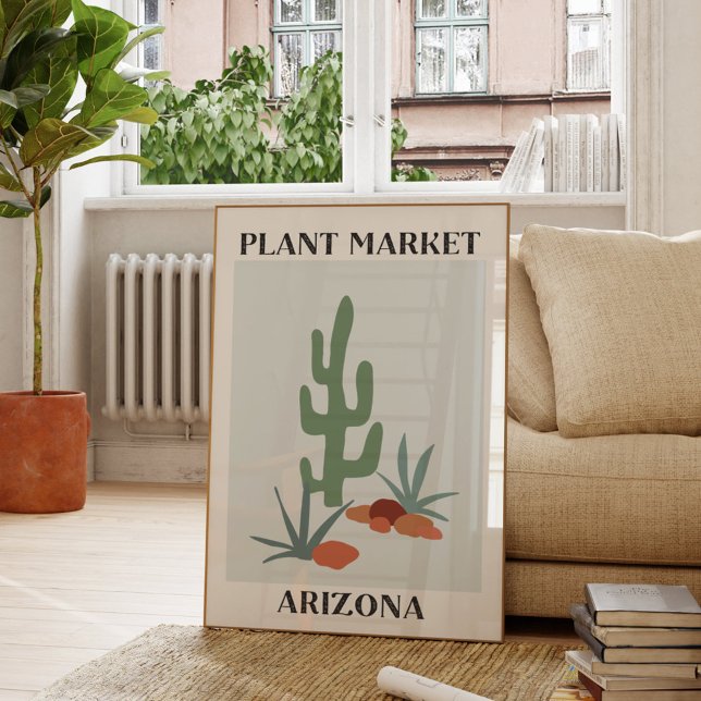 Plant Market Arizona Grönt Desert Saguaro Cactus Poster (In situ Living room)