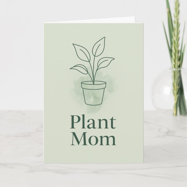 Plant Mom Greeting Card – Minimal Line Art Botanic Kort (Framsida)