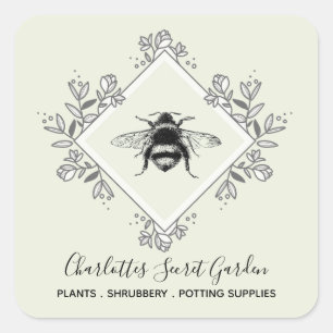 Plant Nursery Supplies Honungsbin Logotyp Fyrkantigt Klistermärke