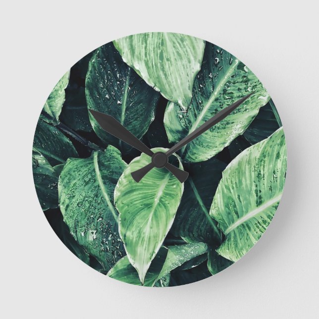 Plant Print Groen Kunst Grönt Art Rund Klocka (Framsida)