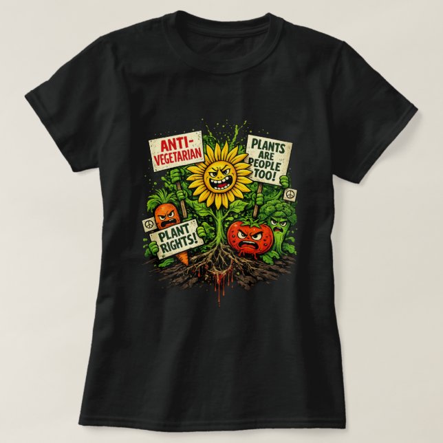Plant Rights Protest – Angry Veggie Revolution T Shirt (Design framsida)