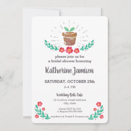 Plant Sprout Red Blommigt Watercolor Möhippa Inbjudningar