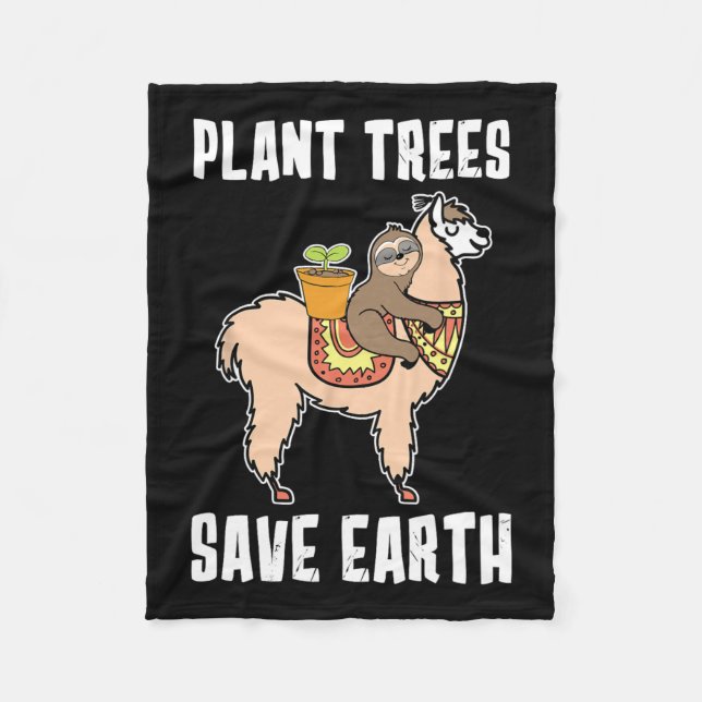 Plant Träd Spara Earth Sloth och Lama Alpaca Earth Fleecefilt (Framsidan)