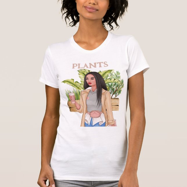 Plant Woman Watercolor Plants T-Shirt (Framsida)