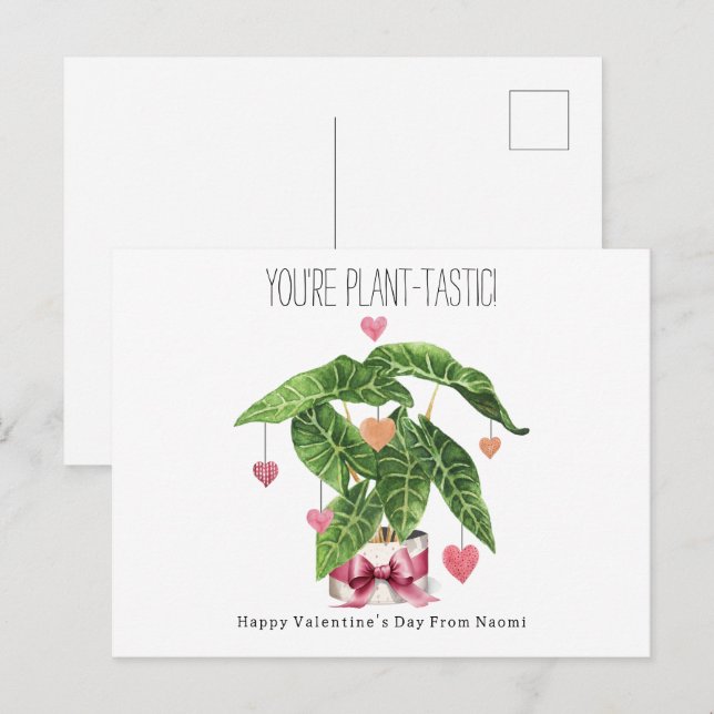 Plantastisk Houseplant Pun Classroom Valentine Vykort (Fram/baksida)