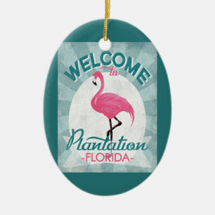 Plantation Florida Rosa Flamingo Retro Julgransprydnad Keramik