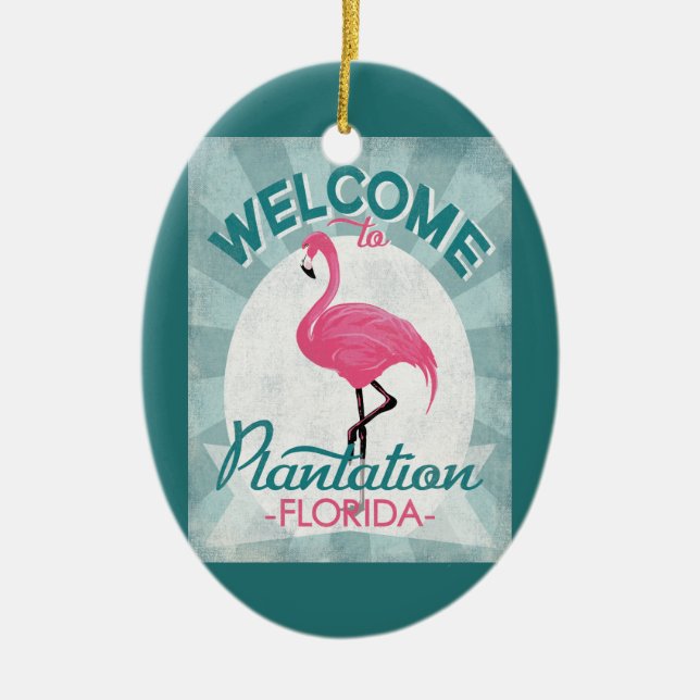 Plantation Florida Rosa Flamingo Retro Julgransprydnad Keramik (Framsidan)