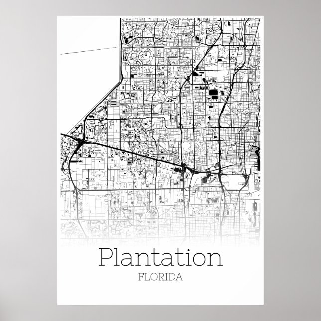 Plantation Karta - Florida - City Karta Poster (Framsidan)