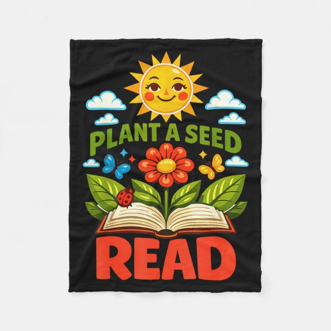 Plantera ett frö läs läsare bok bibliotek rolig ma fleecefilt (Framsidan)