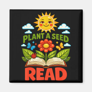 Plantera ett frö läs läsare bok bibliotek rolig ma magnet