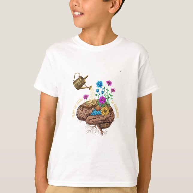 Plantera Kunskapens Frön | Inspirerande Hjärna T Shirt (Framsida)