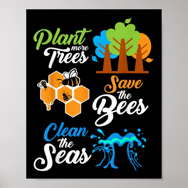 Plantera Träd, Spara Bin, Rena Hav Miljö P Poster (Framsidan)