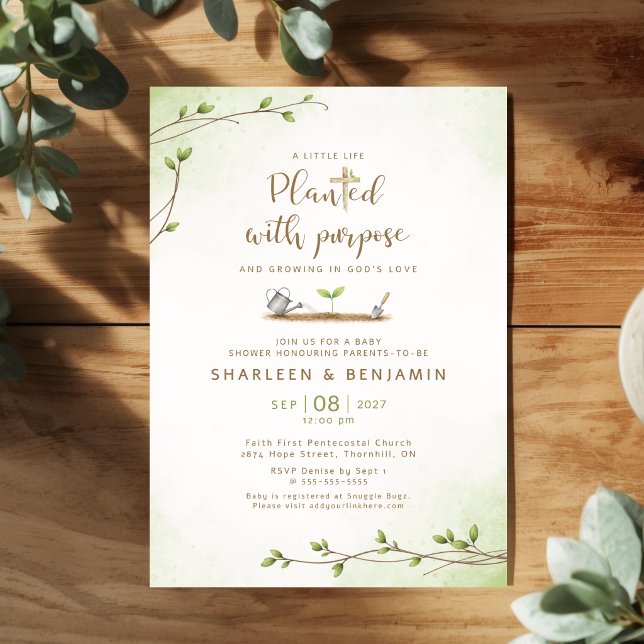 Planterad med mening Kristet babyfirande Inbjudningar (Planted With Purpose Christian Baby Shower Invitation)