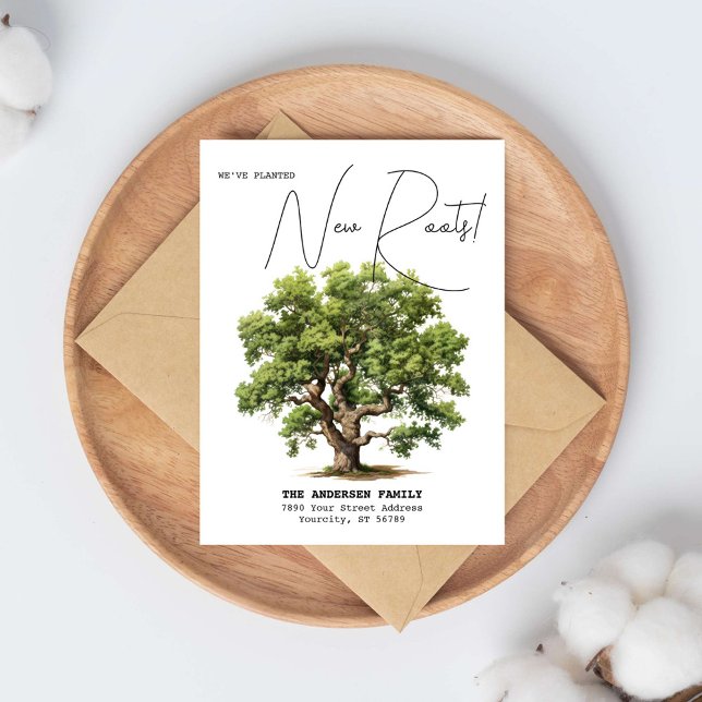 Planterade Nya Rötter Adress Ek Träd Akvarell Flyt Meddelande Vykort (Skapare uppladdad)