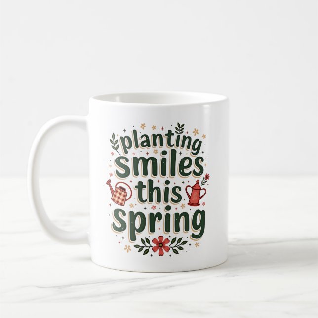 Planting Smiles Farmer Cute Vår Farm Life Kaffemugg (Vänster)