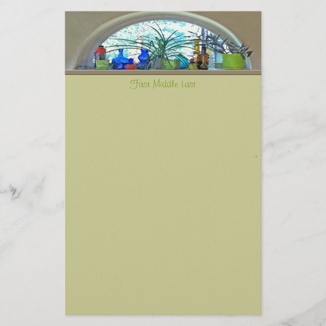 Plantor av glasplast Flaskor i fönstrets vattenfär Brevpapper (Framsida)