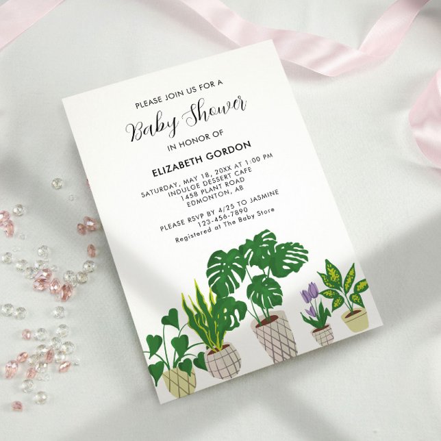Plantor Babyskare Bloom Greenery Inbjudningar (Skapare uppladdad)