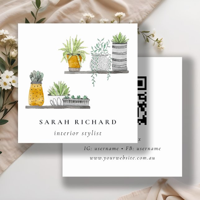 Plantor för kranskärlsfärg Botaniskt QR-nummer Fyrkantigt Visitkort (Skapare uppladdad)