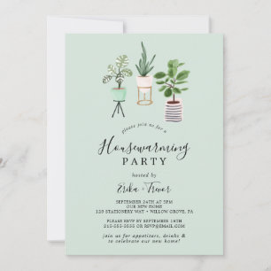 Plantor för krukhus   Mint Houseuppvärmning Party Inbjudningar