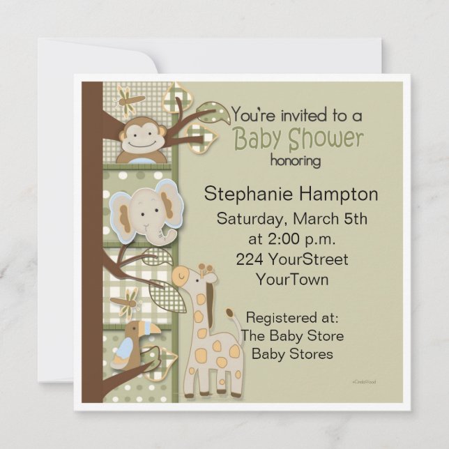 Plantor och poka-punkter Safari Animal Baby Shower Inbjudningar (Framsida)