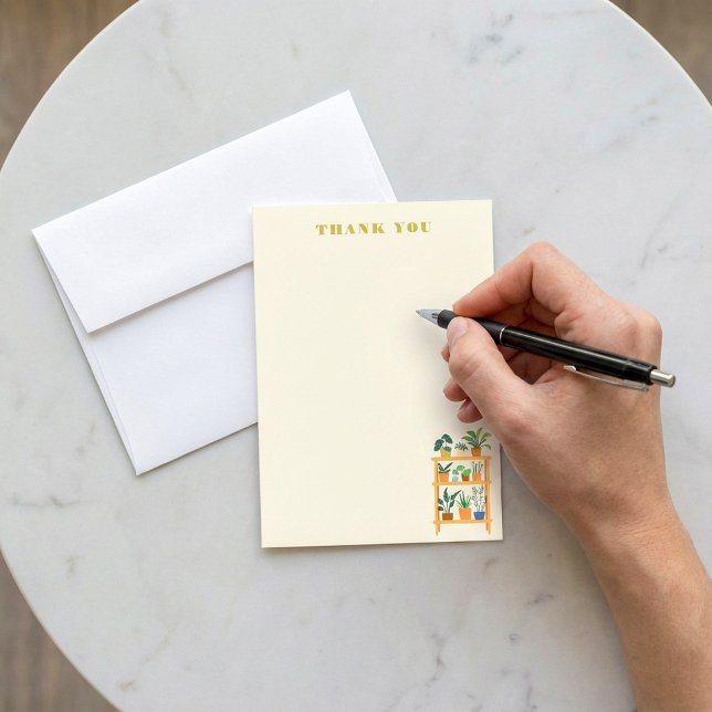 Plantor, trärack Illustrationsanteckningskort Tack Kort (Potted Plants wooden rack Illustration note card.)