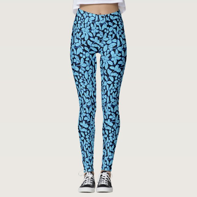 Plants mönster A09w Black BG Leggings (Framsida)