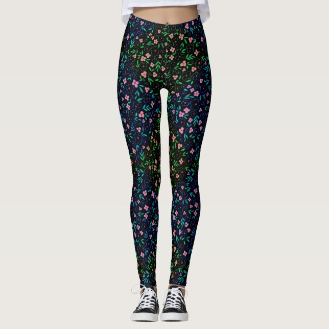 Plants mönster A10.b Black BG Leggings (Framsida)