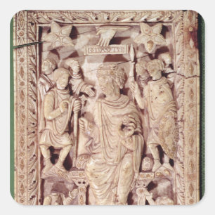 Plaque som skildrar Kung David entronated Fyrkantigt Klistermärke